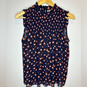 Maeve‎ Navy and Orange Polka Dot Blouse Size 6
